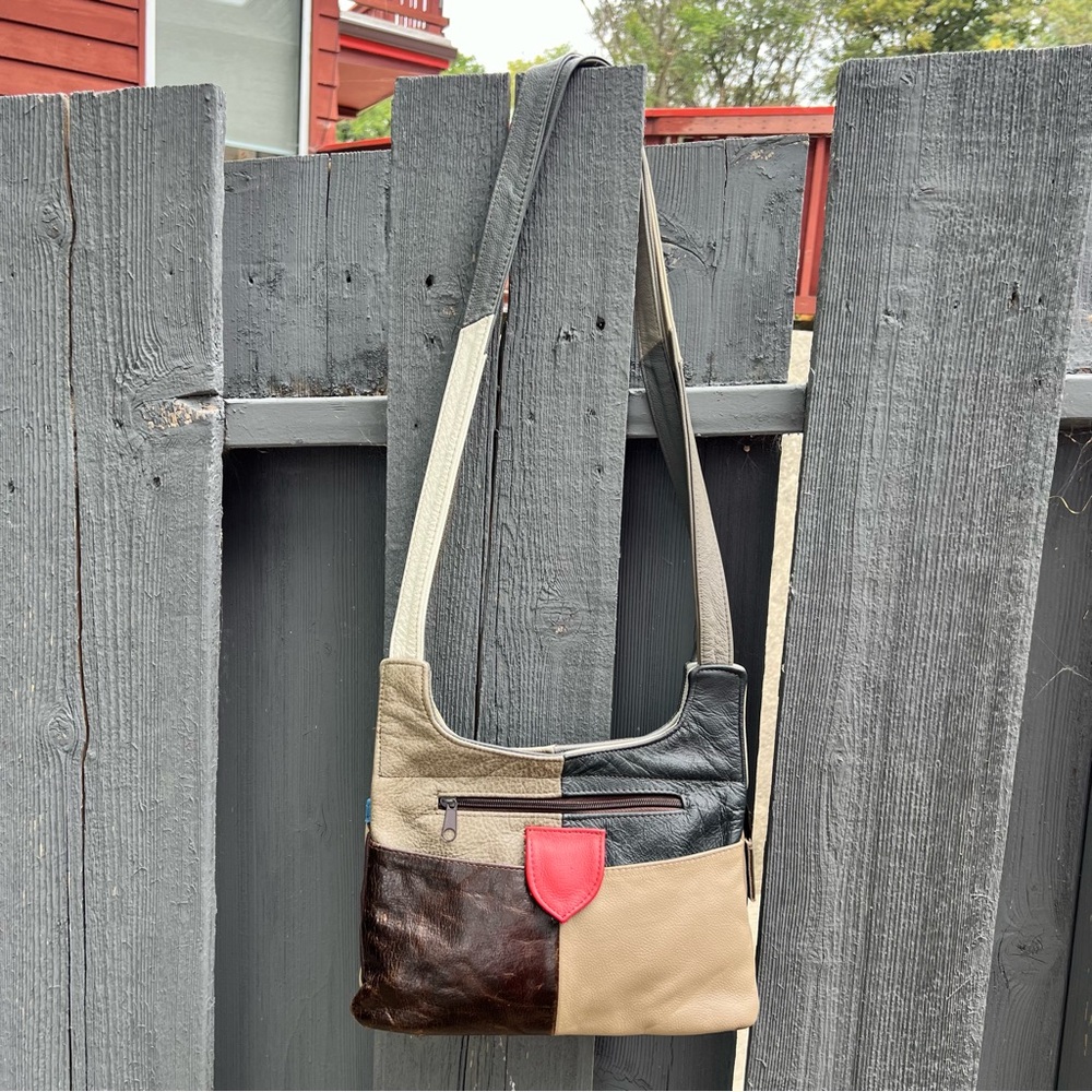 VINTAGE LEATHER CROSSBODY PATCHWORK COLORBLOCK HANDBAG